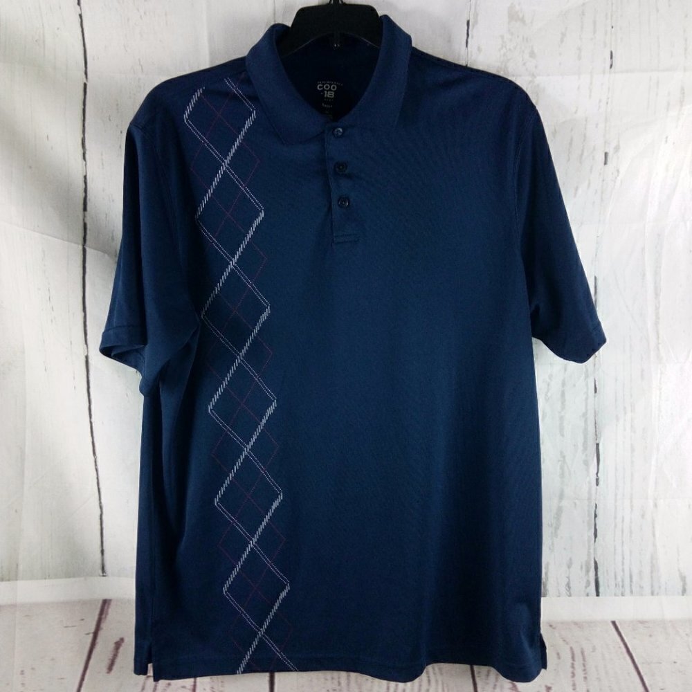 Haggar Cool 18 Performance Mens Blue Geometric Polo Shirt Size L